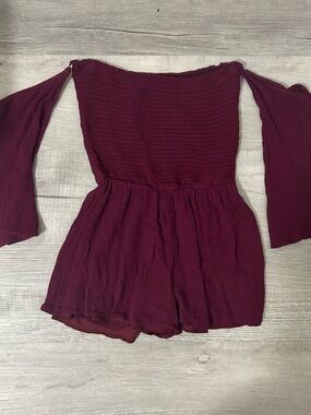 maroon off the shoulder romper